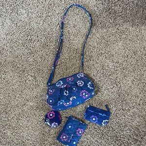 Vera Bradley Ellie Flowers Blue Quilted Bag Set